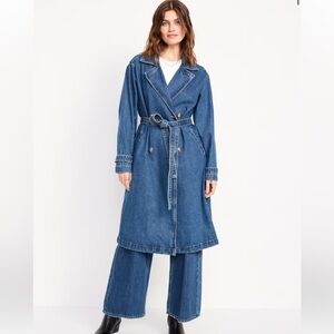 Tie-Belt Jean Trench Coat